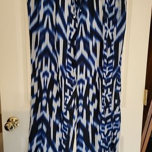 Calvin Klein Wide Leg Pants Plus Size 1x Pull On Blue Stripe